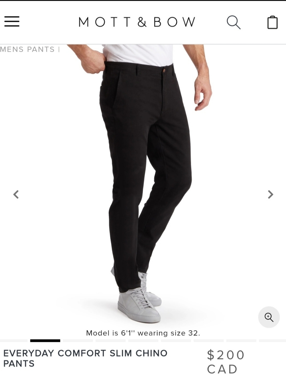 NWOT Mott & Bow Men's Everyday Comfort Slim Chino Pants in Black Size 40 40x32
